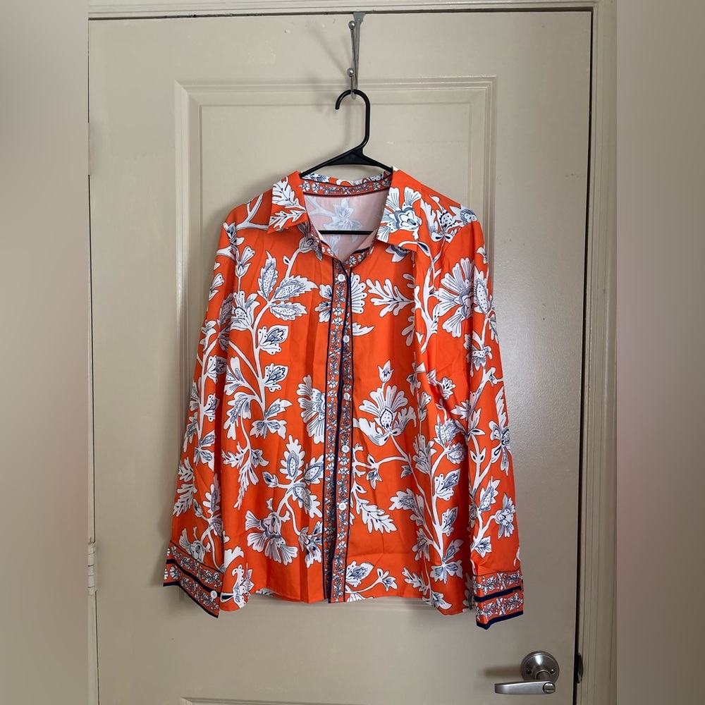 Floral Orange and White Long Sleeve Shirt